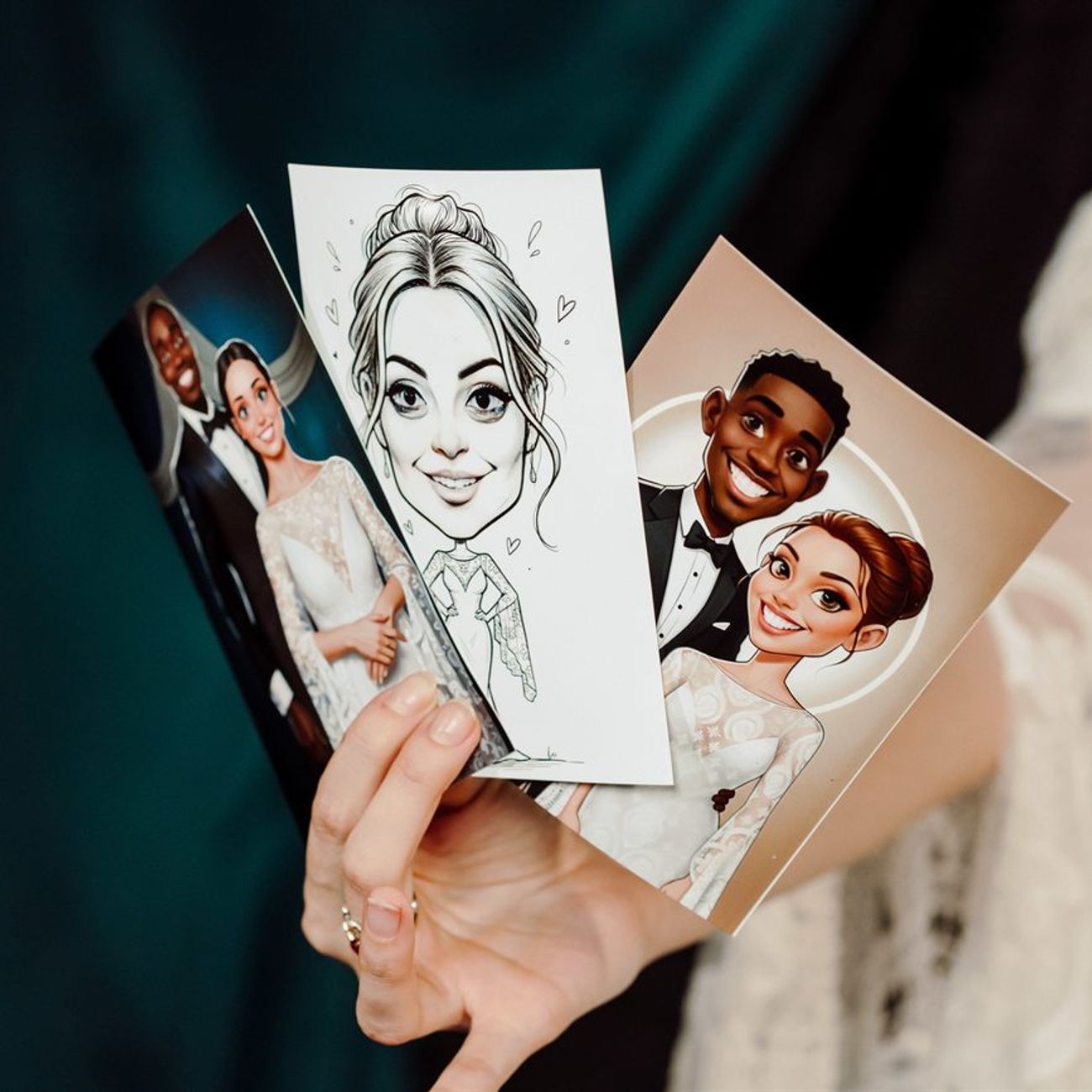 Caricature Photo Booth Three Printed Styles Sketch And Cartoon Couples