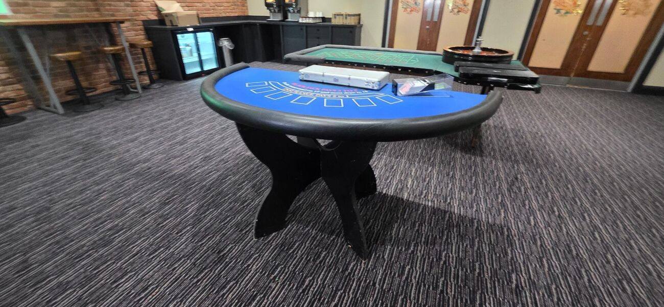 Our casino card table with chips and cards ready to play at Chessington World of Adventures