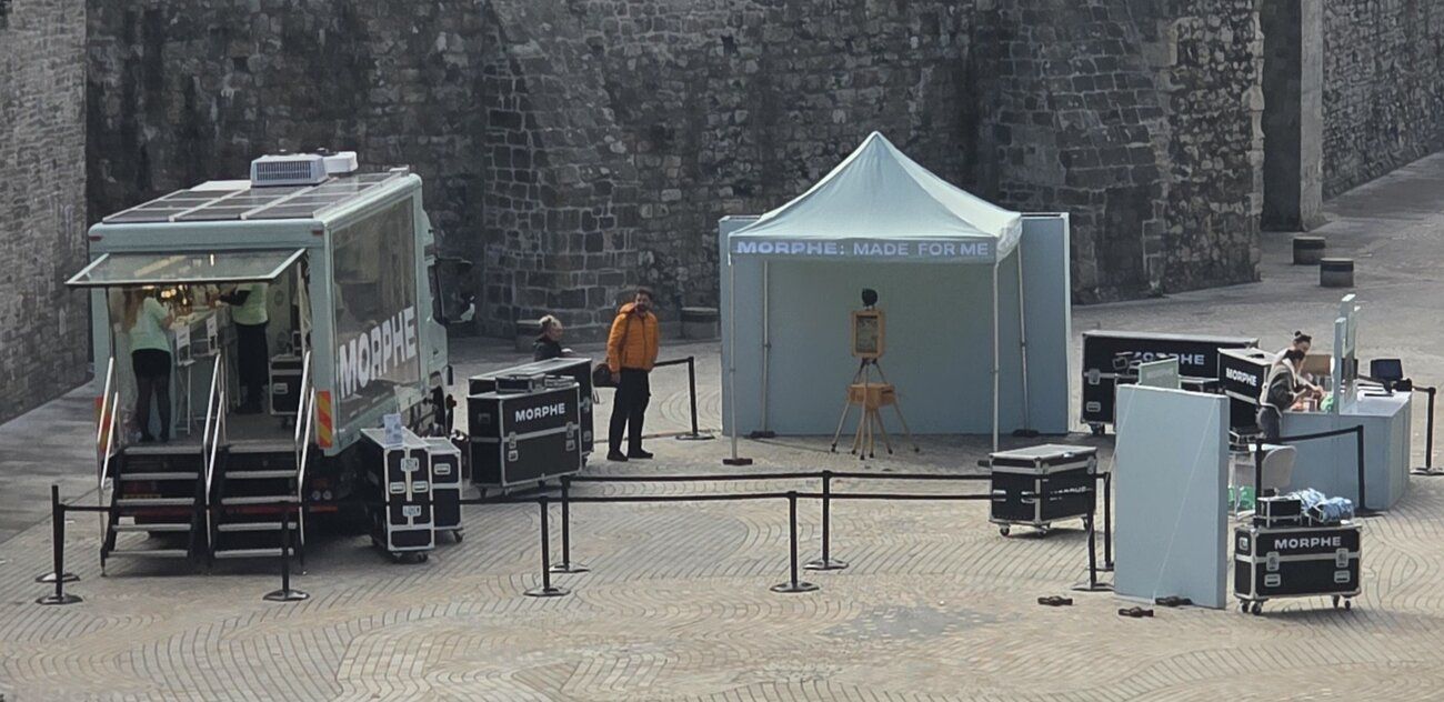 The Morphe roadshow activation set up beside Southampton's old town walls