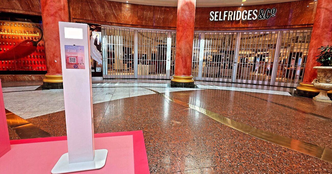 Our Selfie Pod facing the Selfridges & Co storefront in Manchester