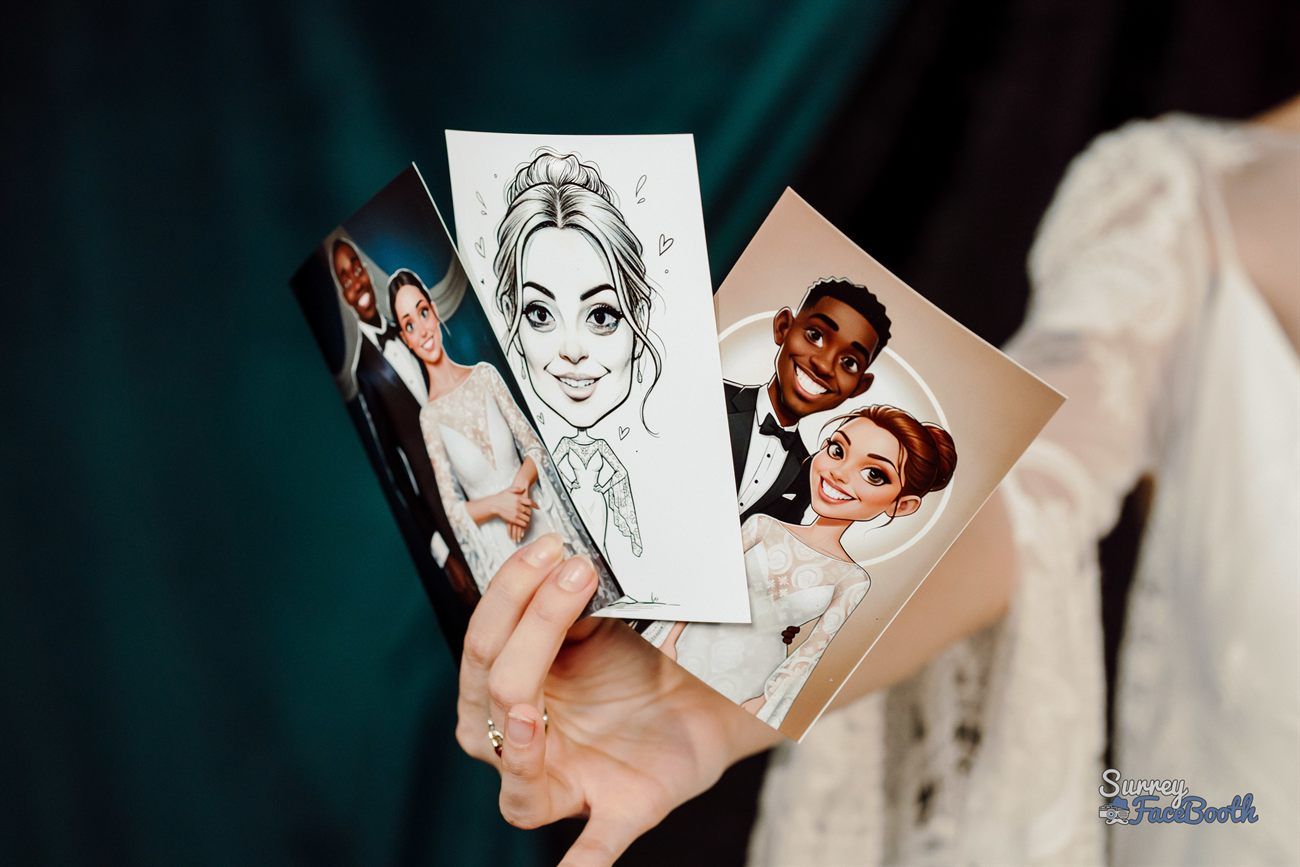 Caricature Photo Booth Three Printed Styles Sketch And Cartoon Couples