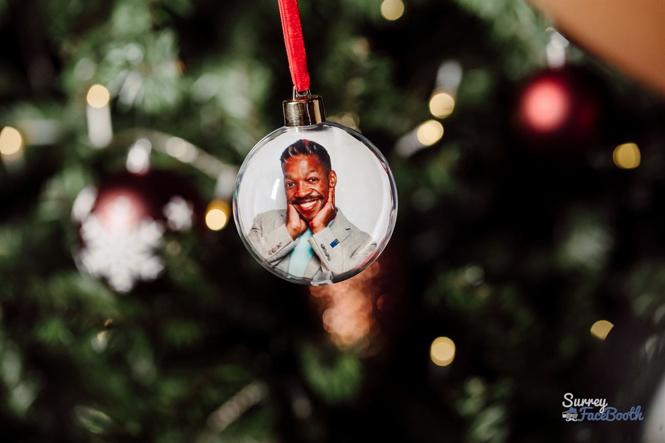 Photo Bauble Male Guest Portrait Hanging On Christmas Tree