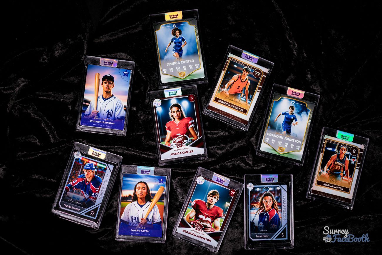 Sports Trading Card Flat Lay Eleven Cards On Velvet