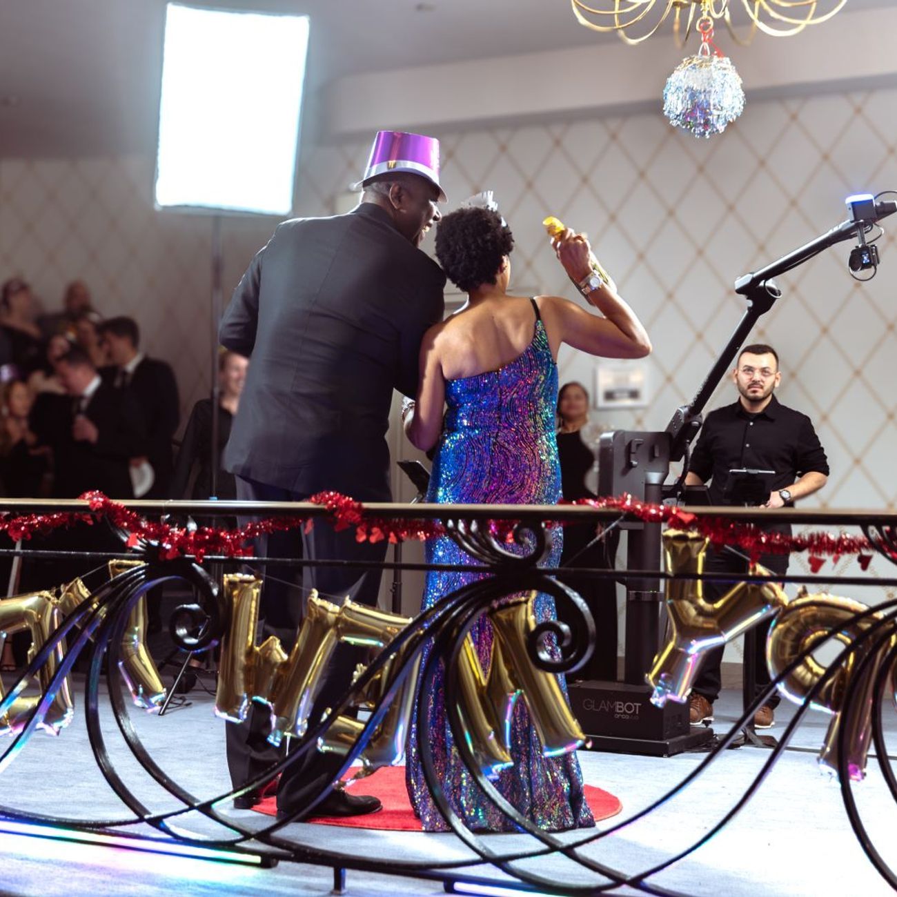 Glambot Ballroom Red Carpet Stanchions Sequin Dress Guest