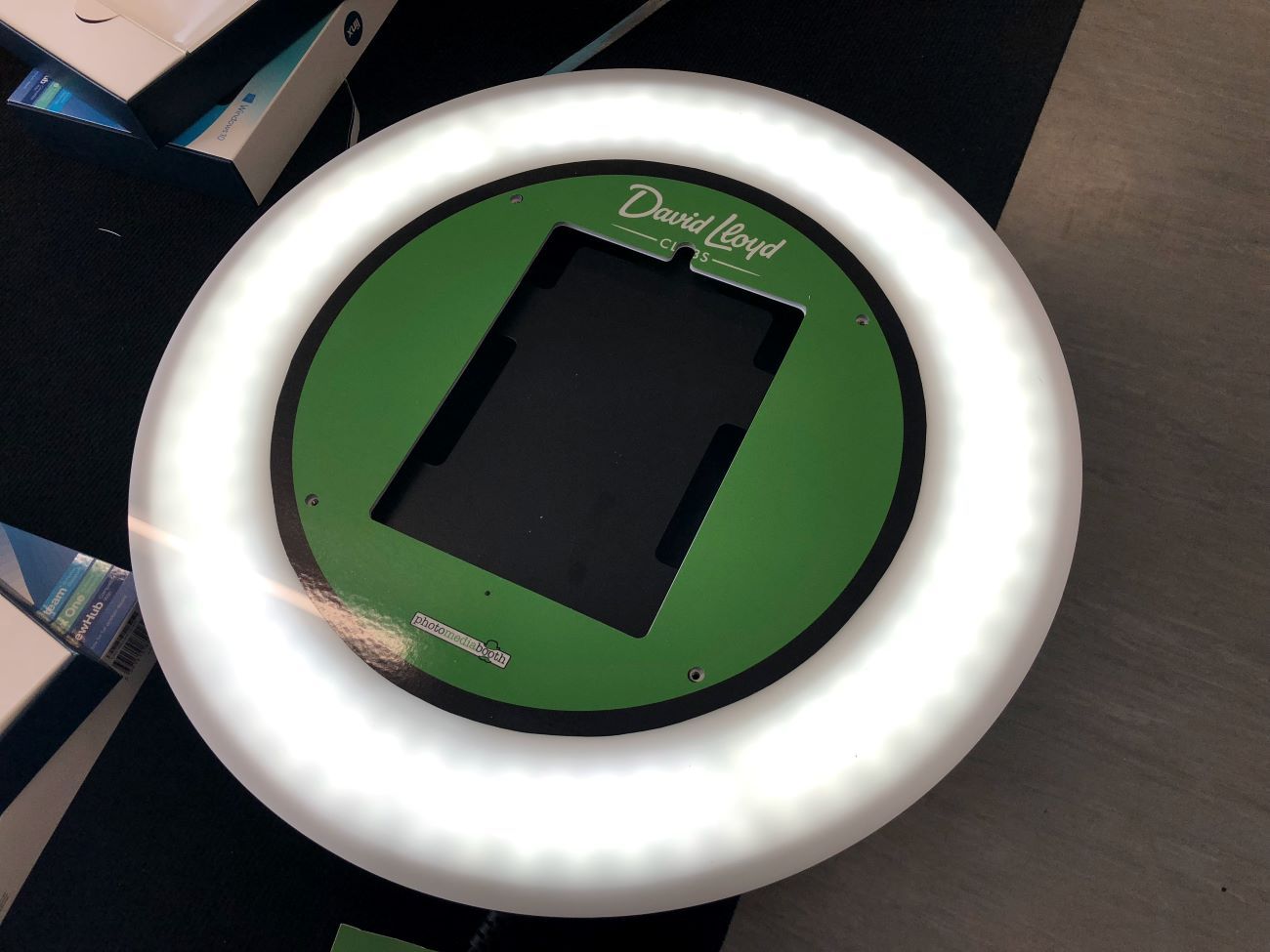 Portable photo booth — David Lloyd Clubs branded ring booth