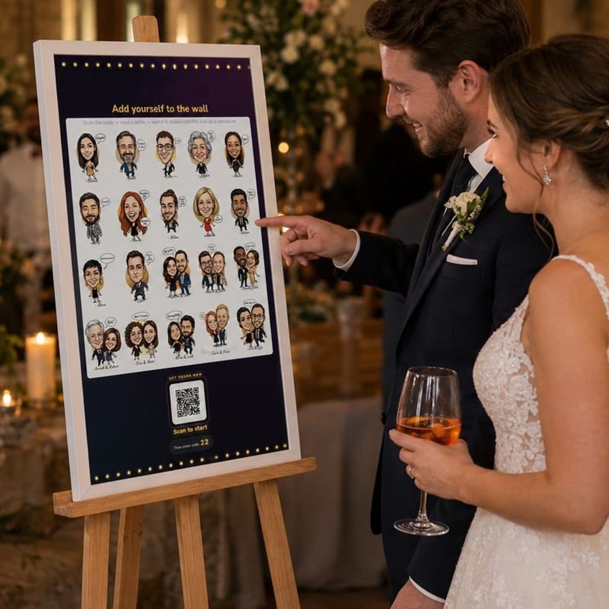 Live Portrait Guestbook Couple At Easel Screen Wedding
