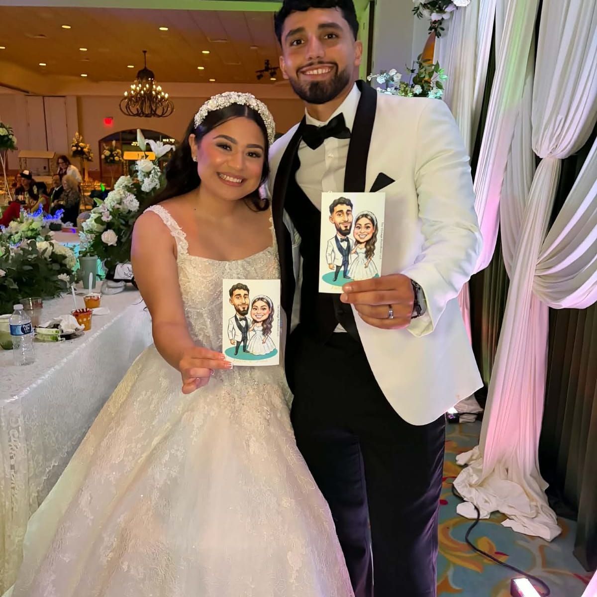 Live Portrait Guestbook Couple Holding Caricature Print Summer Event
