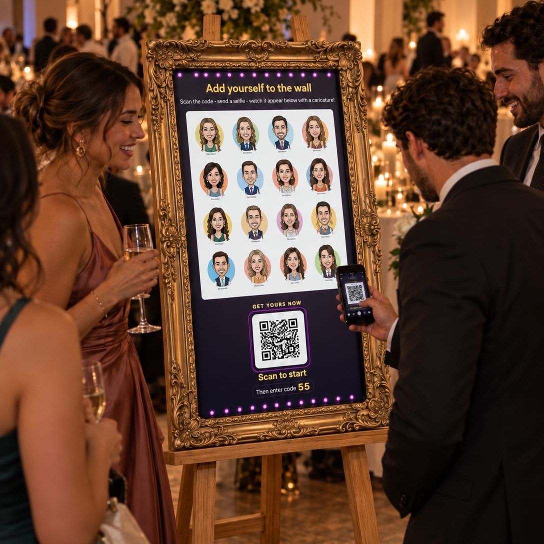 Live Portrait Guestbook Gold Frame Easel Screen Wedding Reception