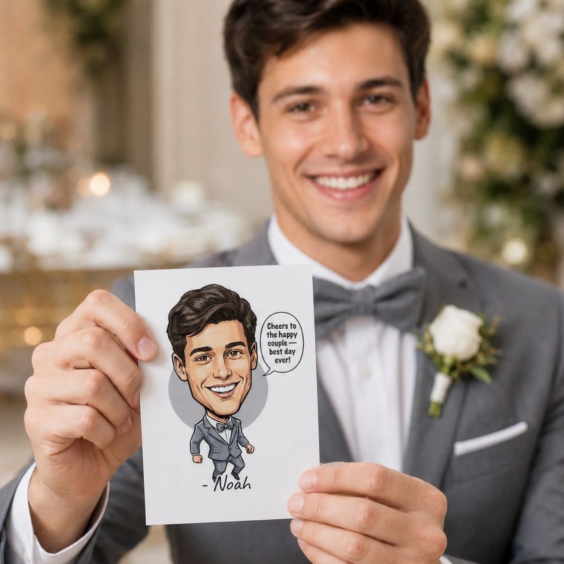 Live Portrait Guestbook Groom Holding Caricature Print