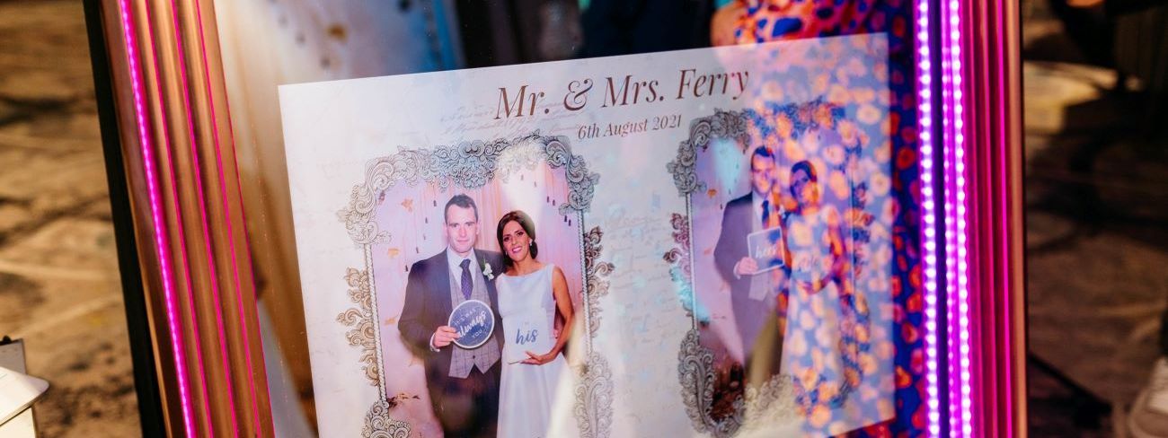 A custom Mr and Mrs wedding print overlay from a magic mirror