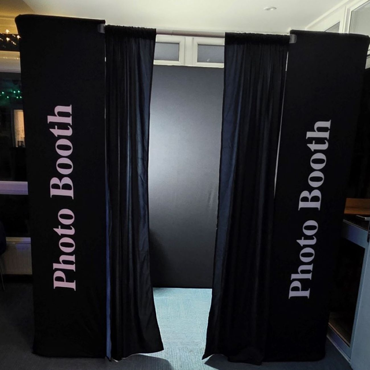 Party Booth Photo Booth Black Walled Exterior Curtains Closed