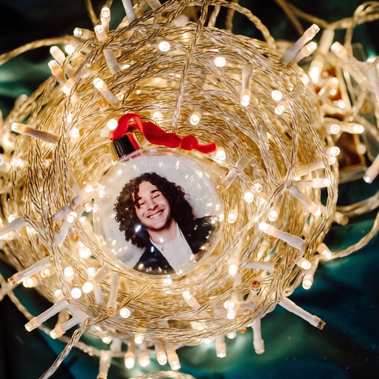 Photo Bauble Nestled In Warm White Fairy Lights