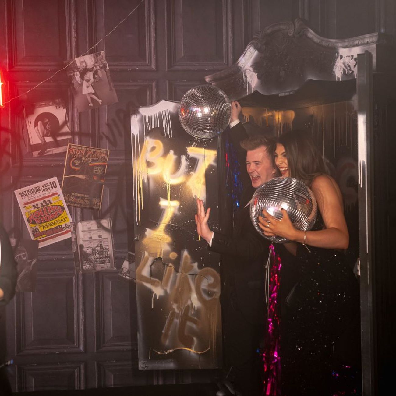 Ring Roamer Disco Balls Neon Tequila Graffiti Backdrop