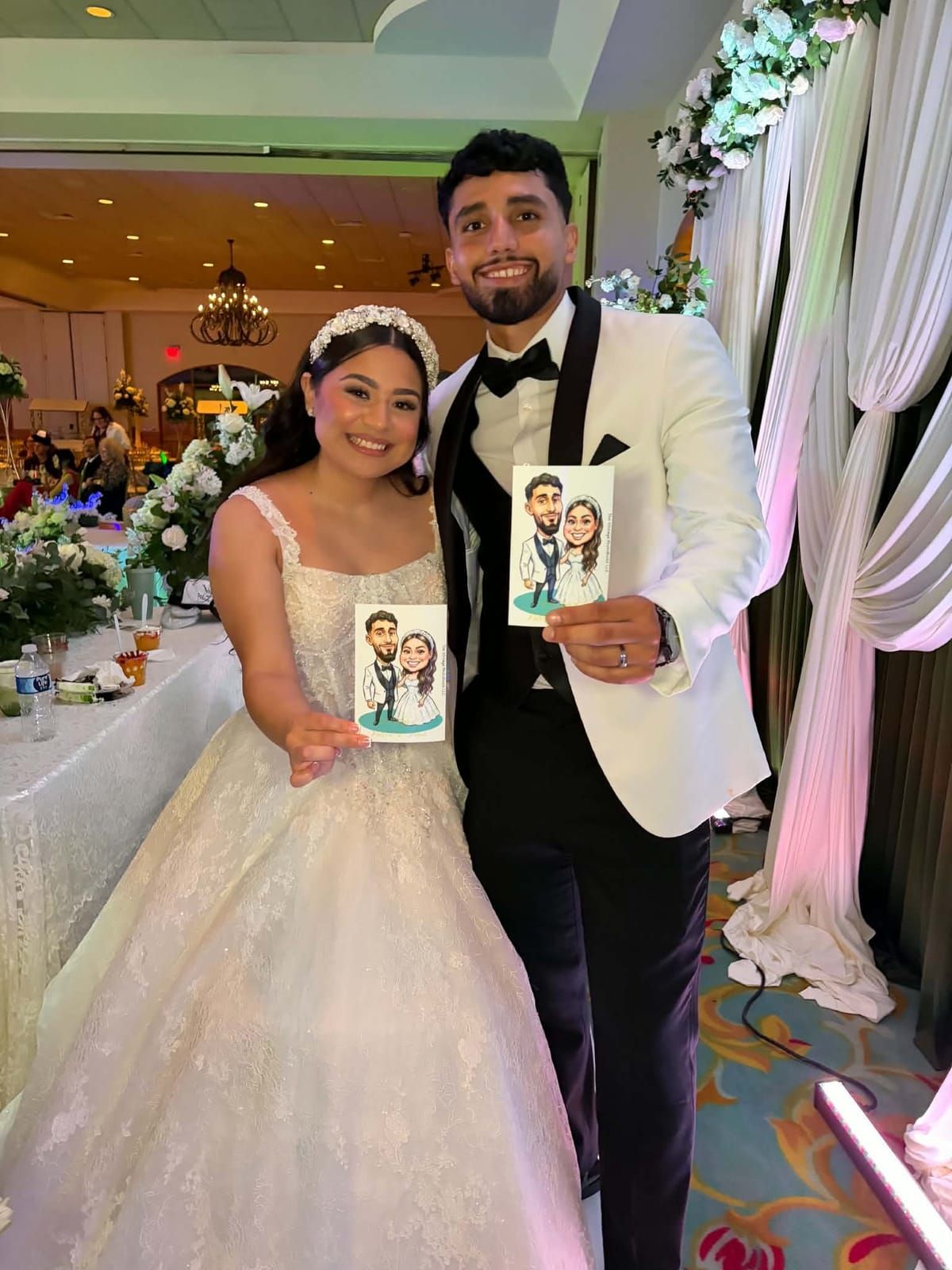 Live Portrait Guestbook Couple Holding Caricature Print Summer Event