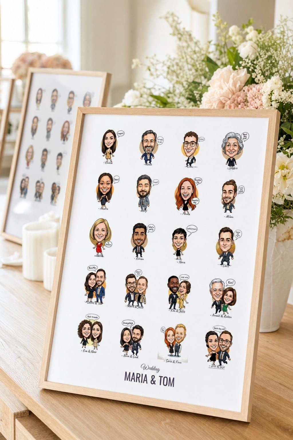 Live Portrait Guestbook Framed Group Poster On Easel
