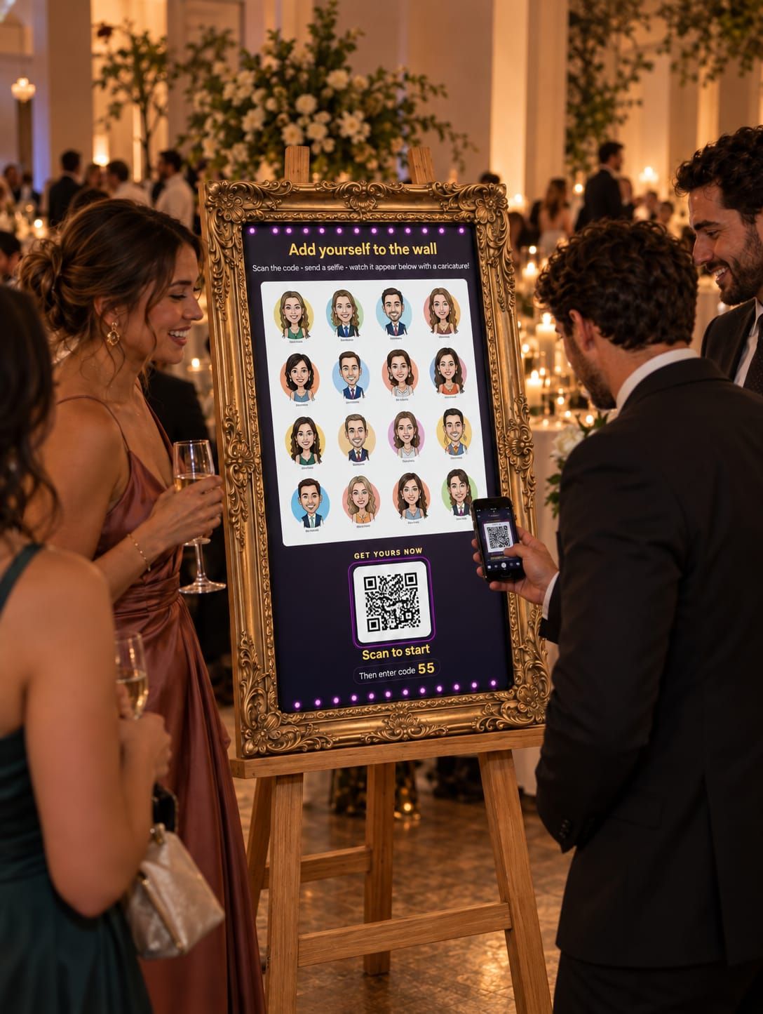 Live Portrait Guestbook Gold Frame Easel Screen Wedding Reception