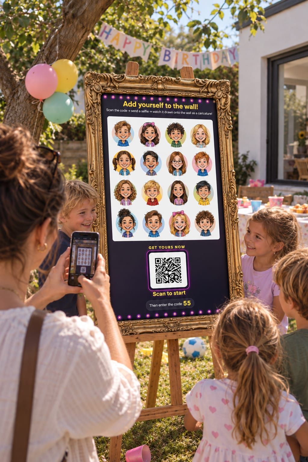 Live Portrait Guestbook Kids Birthday Party Easel Screen