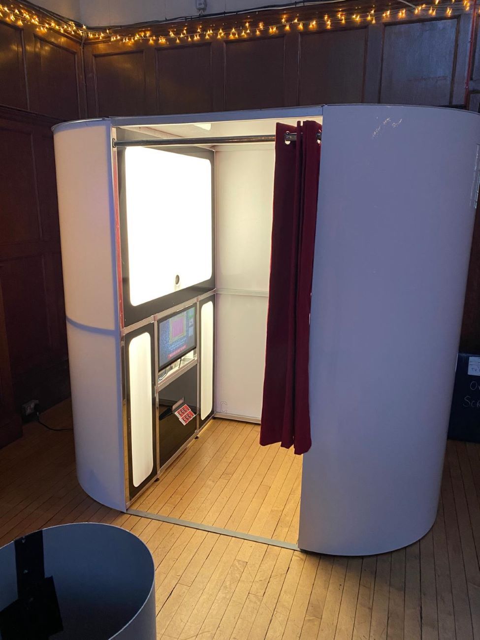 Oval Enclosed Photo Booth White Finish Interior Open View
