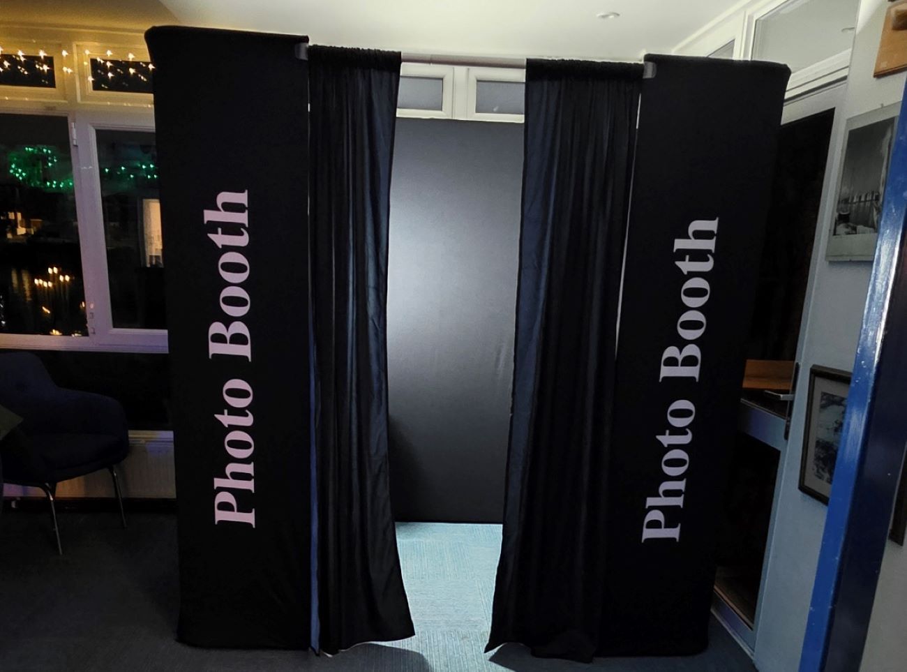 Party Booth Photo Booth Black Walled Exterior Curtains Closed
