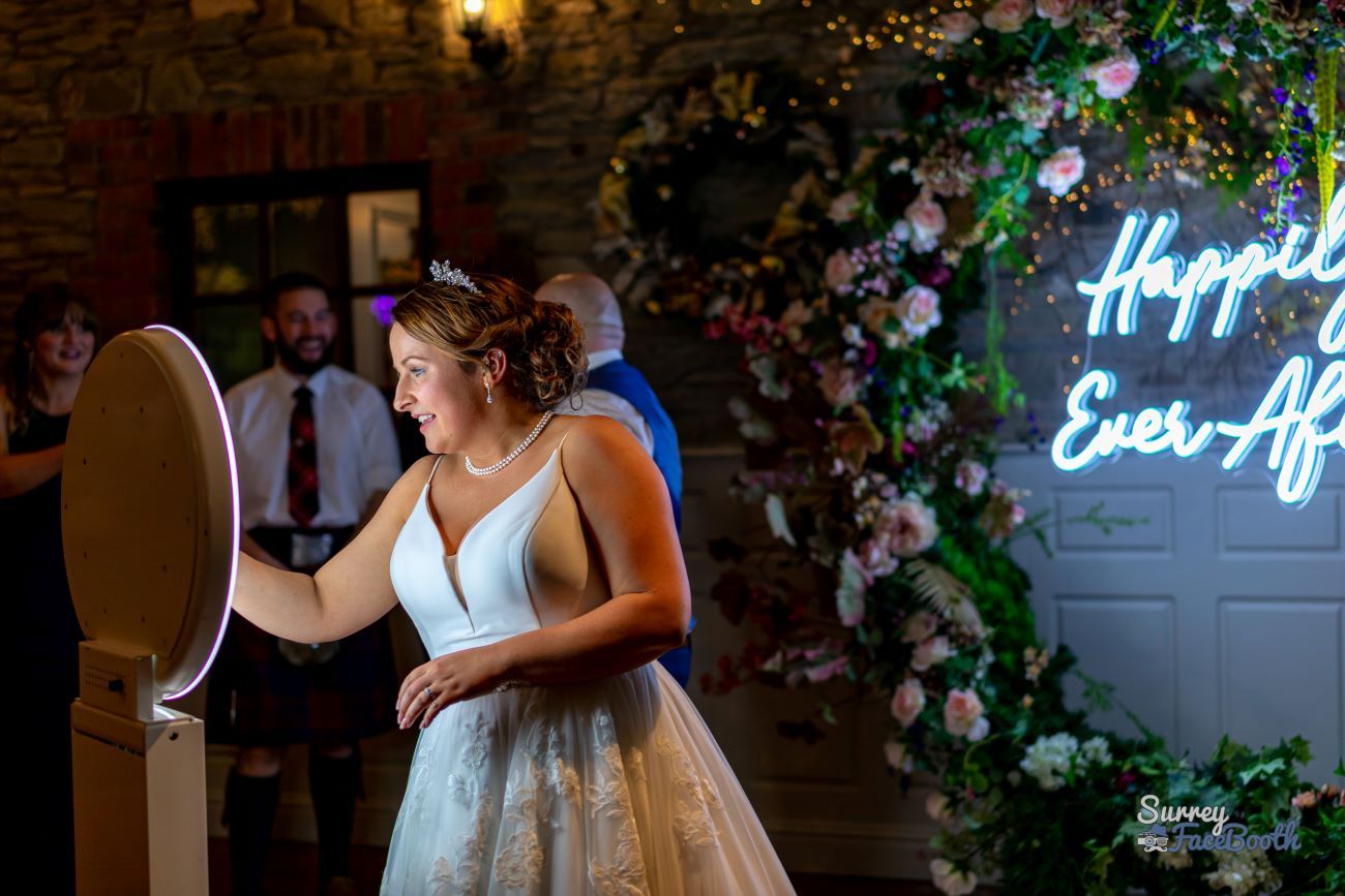 Selfie Ring Photo Booth Bride Happily Ever After Neon Backdrop