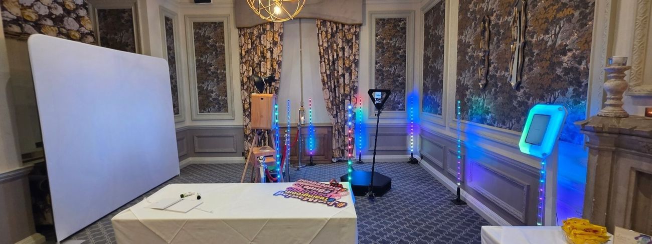 A photo and video booth set up for a wedding at Horsley Towers