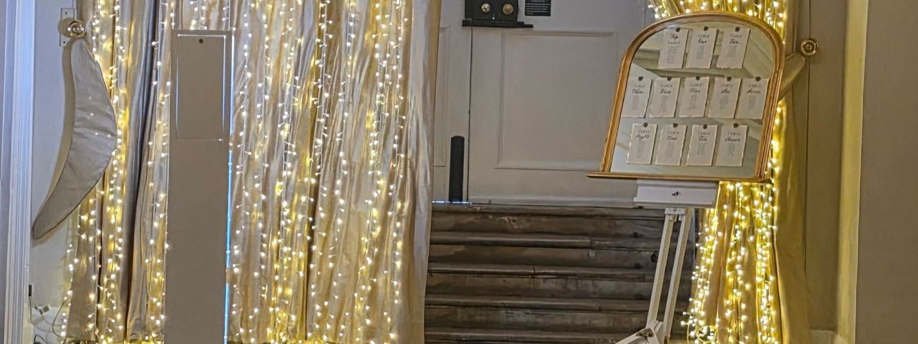 A selfie pod photo booth set up for a wedding at Farnham Castle